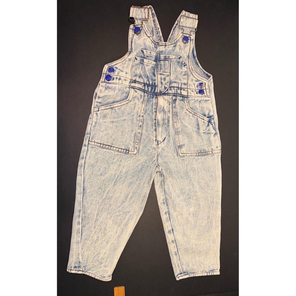 Vintage Joyeux Gamins Kids 2T Acid Wash Denim Overalls‎ Blue 90's